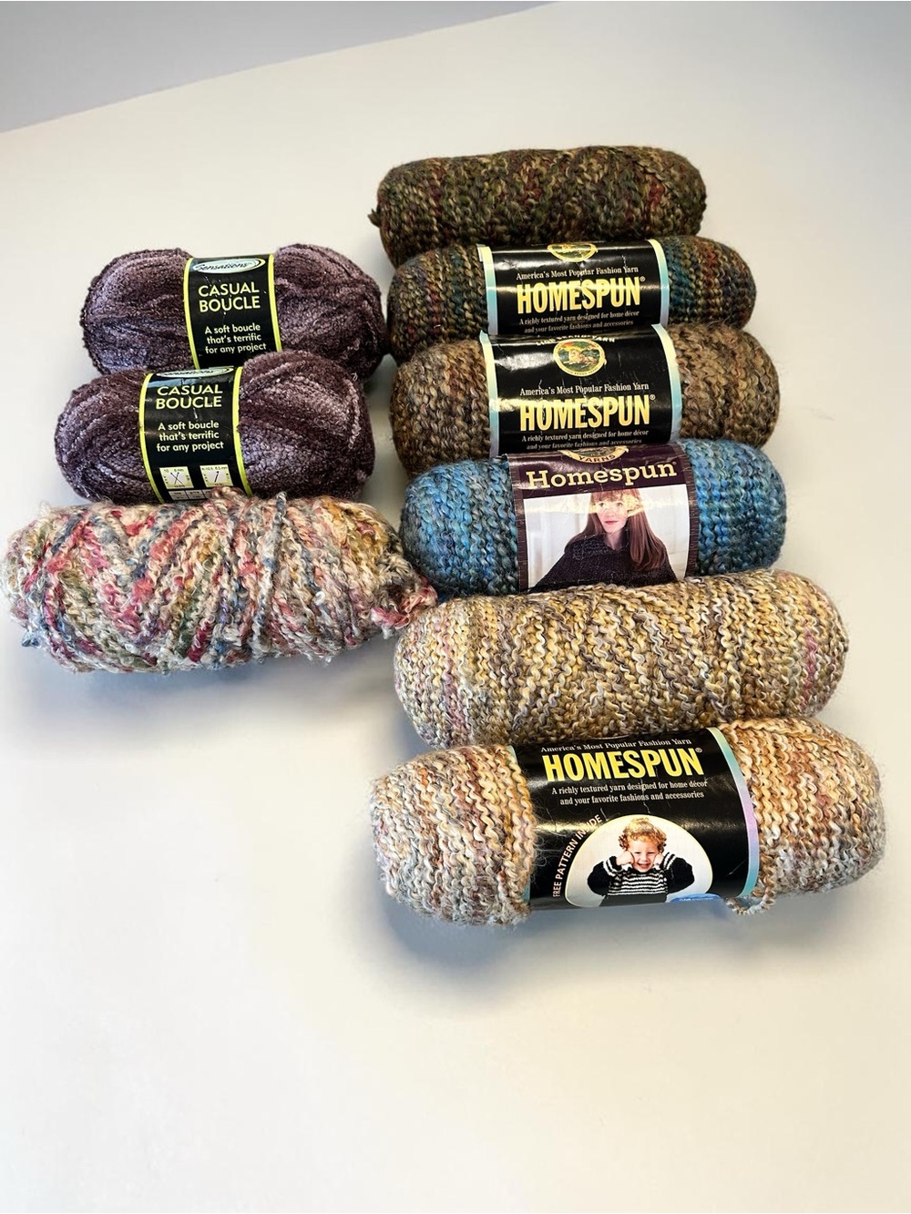 9 Skeins RARE Lion Brand Homespun & Sensations Yarn Lot Earth Tones Discontinued